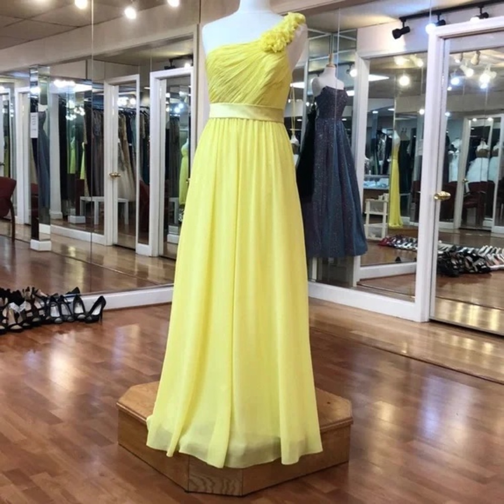 Allure Bridals Yellow One-Shoulder Maxi Dress